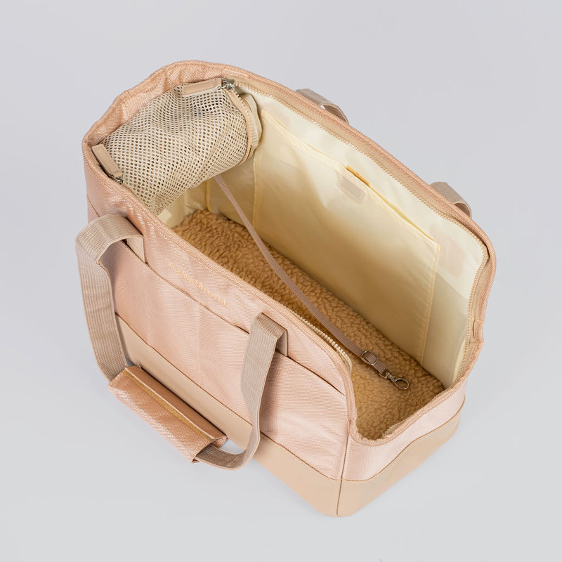 Taupe Soft-Sided Pet Carrier Tote with Faux Leather Handles