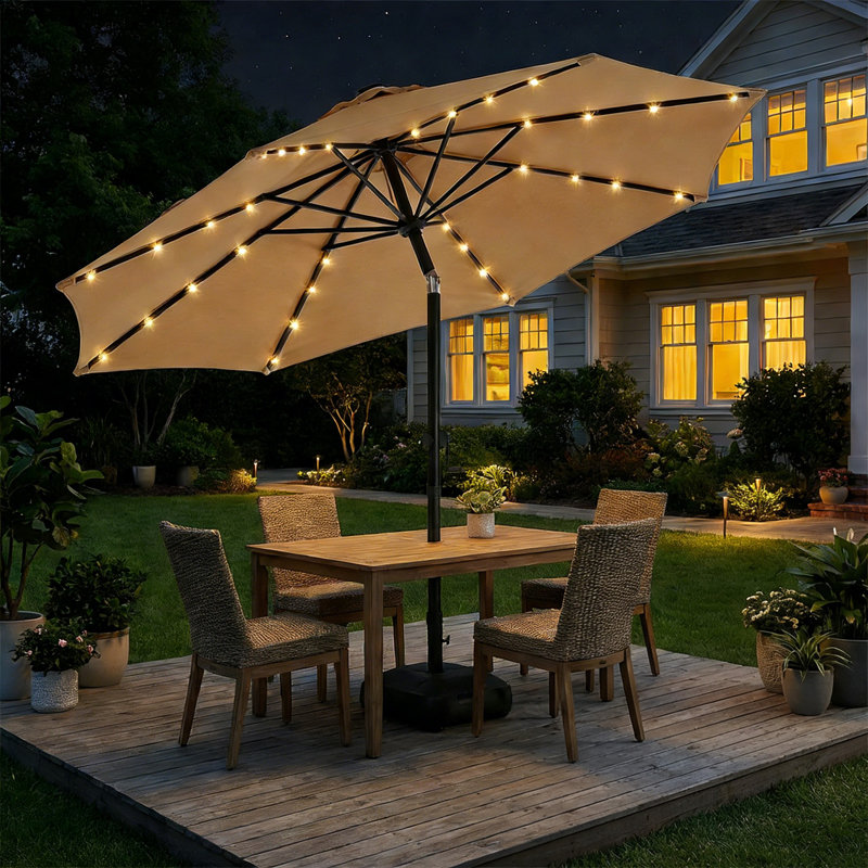 Parasol solaire à DEL avec base et bouton-poussoir, Tanné, H 100 po x l 108 po x P 108 po