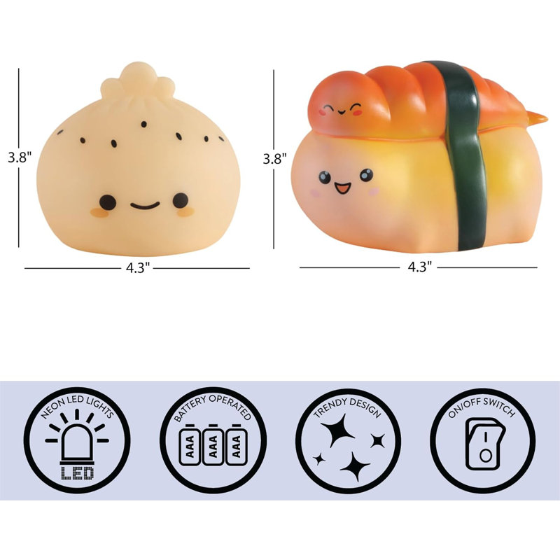  Lampe d'humeur à DEL Figural, paquet de 2 avec boulettes et sushi
