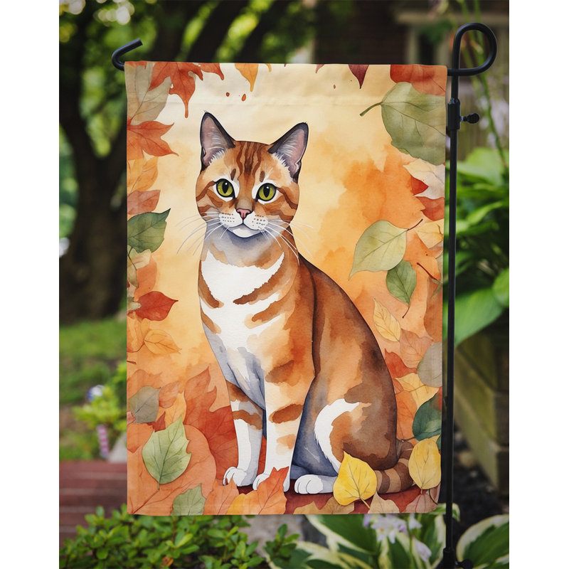 Cat in Fall Leaves Garden Flag, Malayan