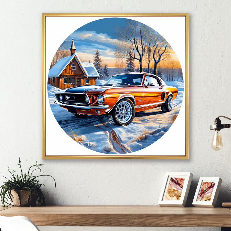 «Muscle Car Charm In Winter I», reproduction sur toile, H 30 po x l 30 po x P 1 po, Cadre flottant doré