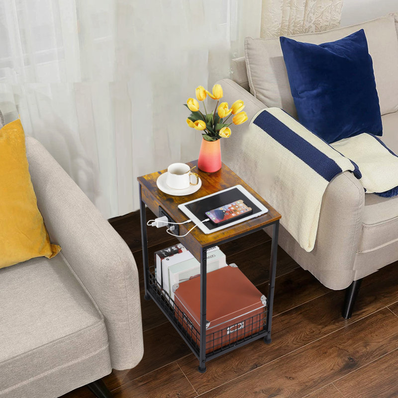 Side Table with USB 2-Pack Brown