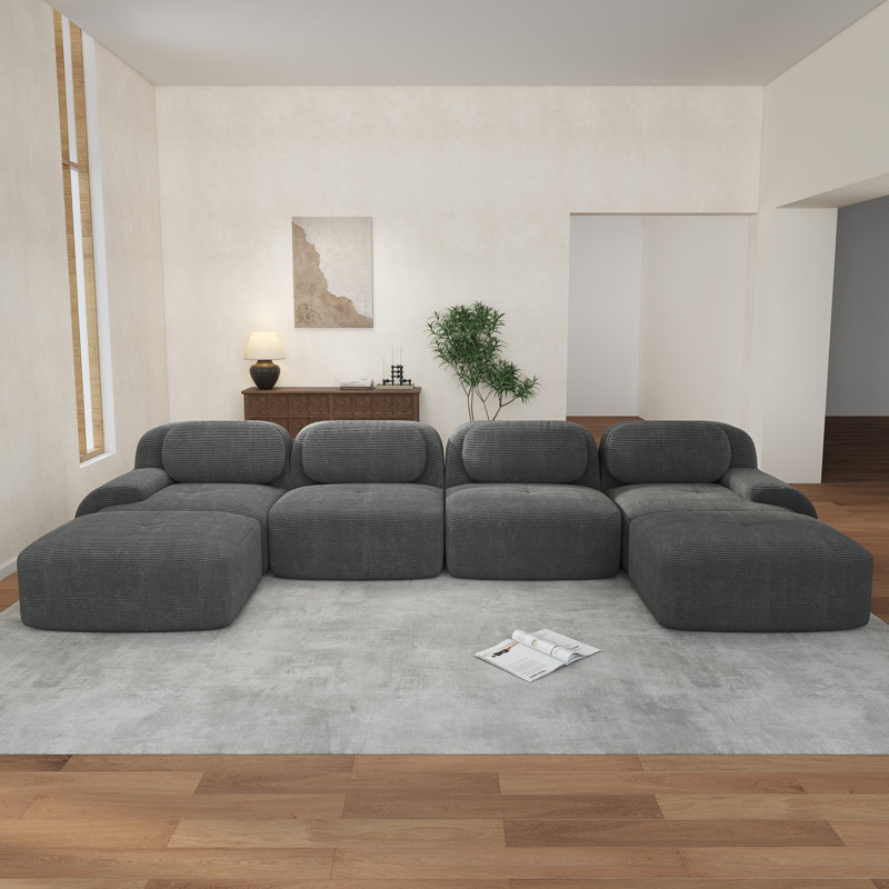 4-Seat Boneless U-Shaped Sofa 32D High-Resilience Sponge Anti-Slip Design Chaise Design Extra-Wide Curved Armrests Multi-Free Combination No Assembly For Studies Living Rooms Media Rooms