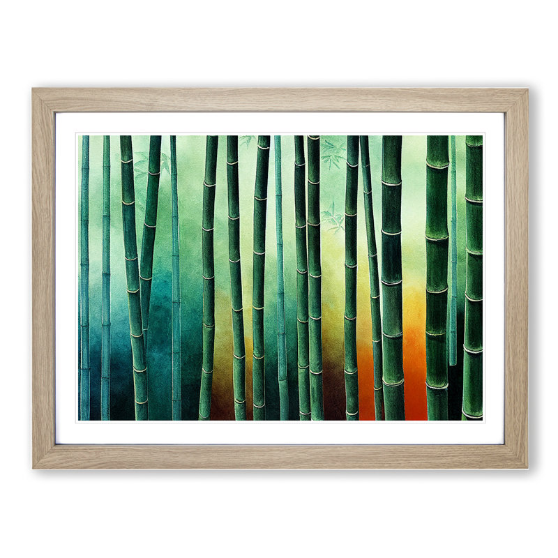 Bamboo Forest Watercolour Vol.3 - Single Picture Frame Painting, 46cm H x 64cm W x 2cm D, Oak