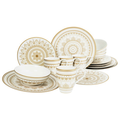 MANDALA GOLD 16 Piece Dinnerware Set, Service for 4