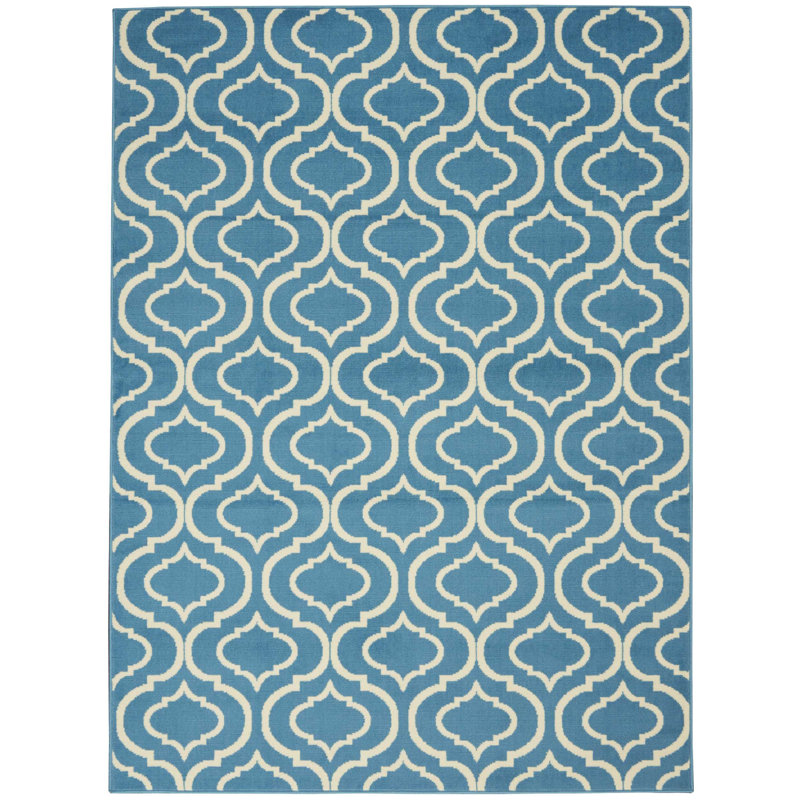Tapis géométrique bleu / ivoire Kardinya, Rectangle 4 pi x 6 pi