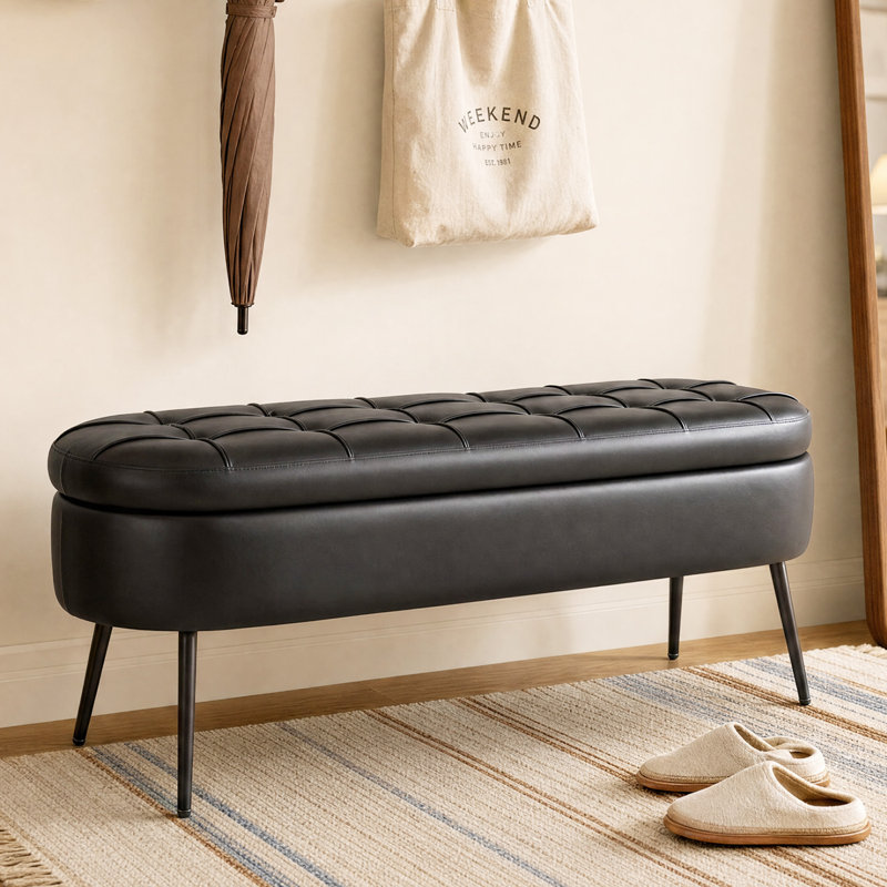 Banc de rangement de 43,7 po Mid-Century, Black