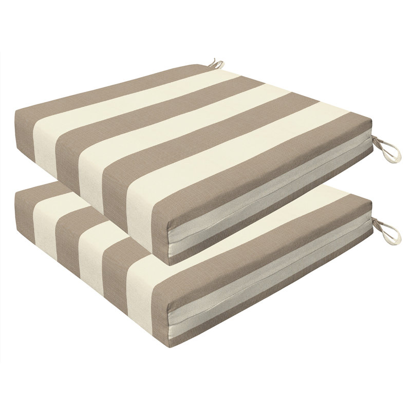 Coussin de siège d'extérieur carré Meridian, Rayures auvent brun clair, L 18 po x P 17,5 po