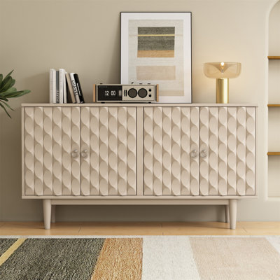 Buffet moderne à 4 portes avec portes à motif convexe et 2 poignées