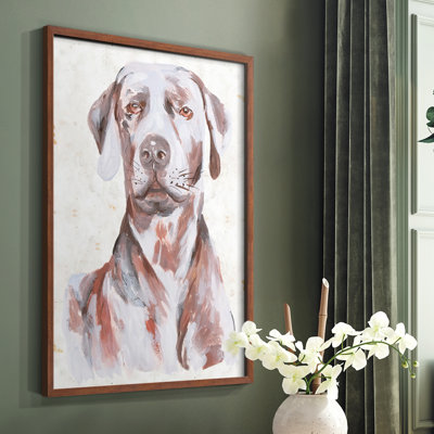 «Sitting Dog I», reproduction encadrée - bois massif
