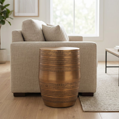 Modern Round Aluminum Hammered Embossed Texturing Metal Side Coffee Table
