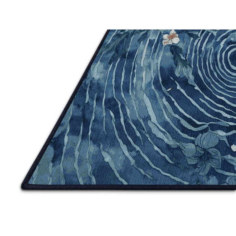 Machine Washable Blue Area Rug, Rectangle 4' x 6'