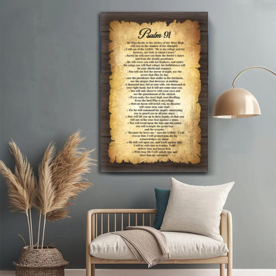 Psalm 91 Bible Verse on Vintage Parchment - Christian Scripture Wall Art, 24" H x 16" W Wrapped Canvas Print, Ready to Hang for Living Room, Bedroom or Prayer Corner