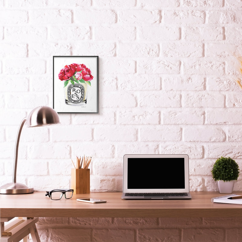 « mode stylisé rose fleur », art textuel, H 14 po x l 11 po, Giclée encadrée noir minuit