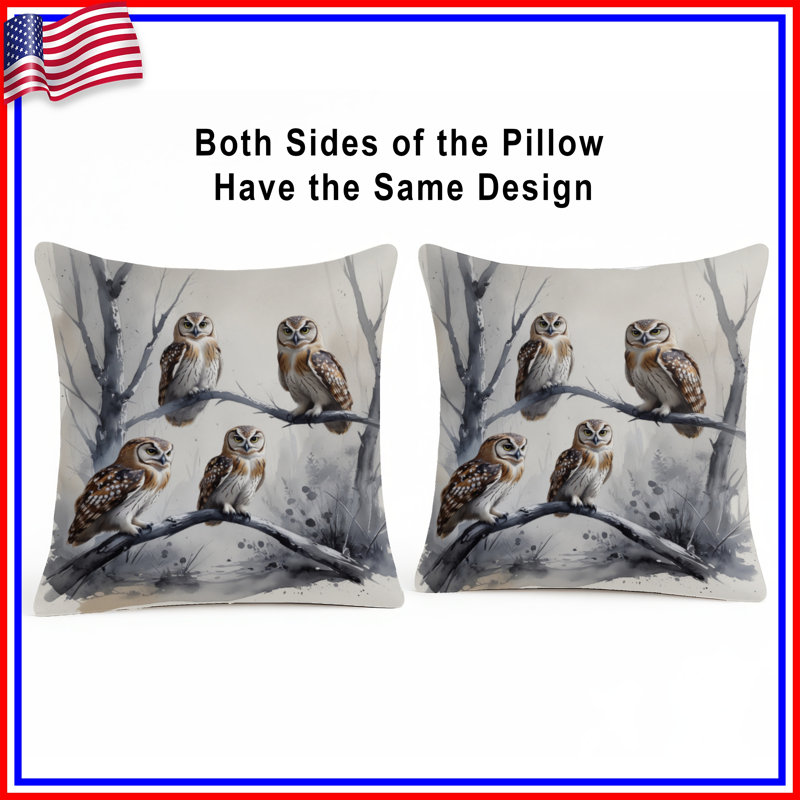 Coussins décoratifs Four Owls On Branch, 14 X 14 pouces