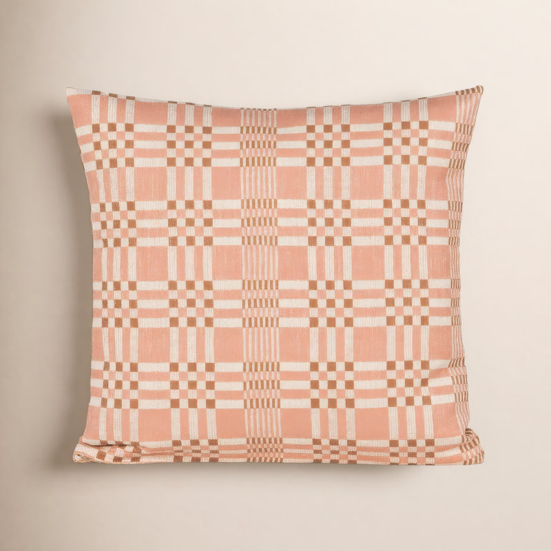Coussin décoratif à imprimé modulaire, Plumes, Rose, Carré 22 po