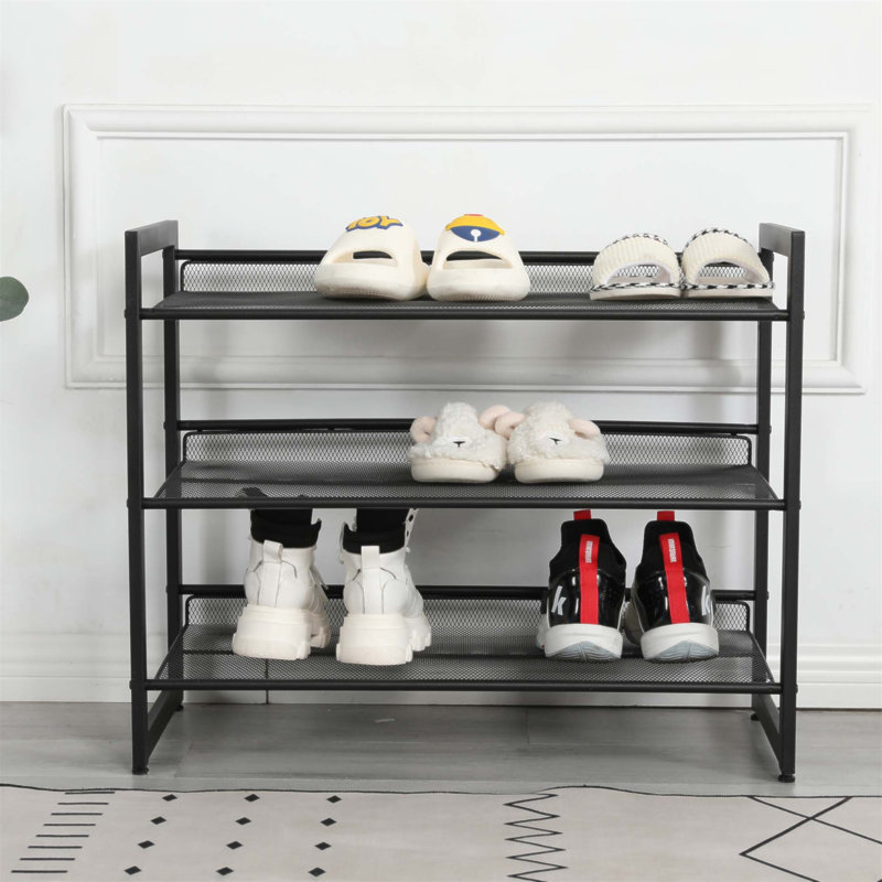 3-Tier Adjustable Shoe Rack, Freestanding Organizer With Wide Mesh Shelves For Efficient Entryway Storage