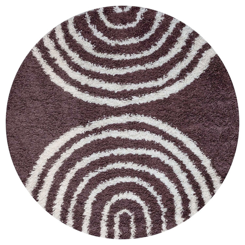 Moodi Modern Shaggy Area Rug Abstract Line Design, Round 120 cm, Purple 
