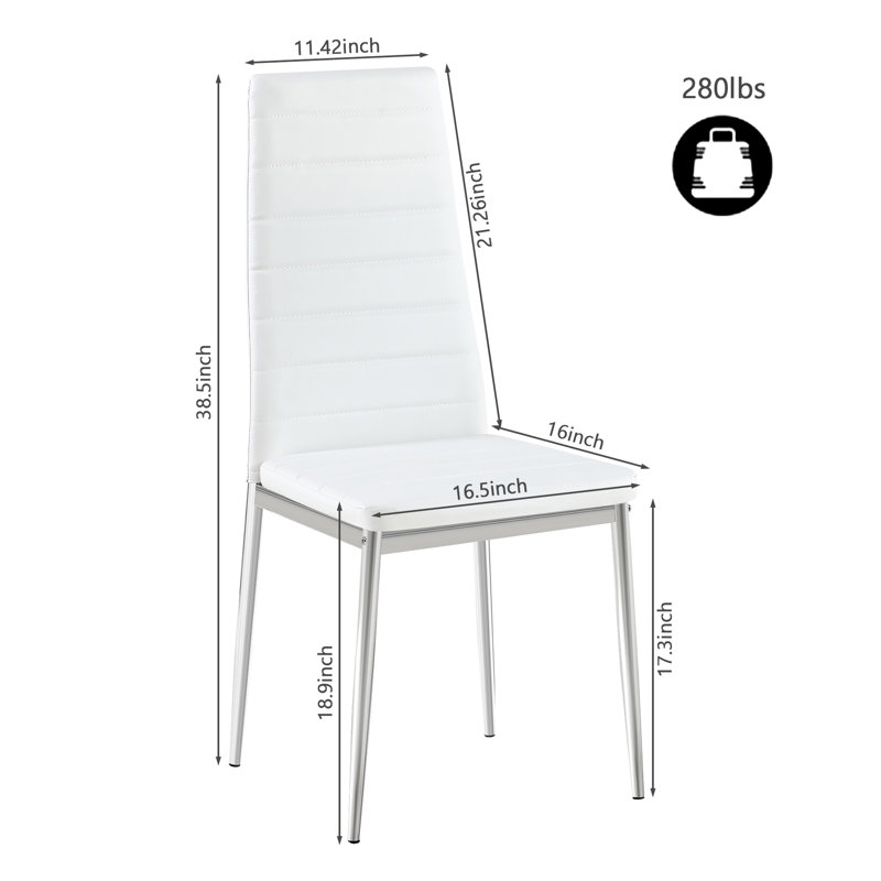 Chaise de salle à manger moderne 4 pièces en cuir synthétique doux et pieds argentés élégants, idéale pour les petites tables confortables