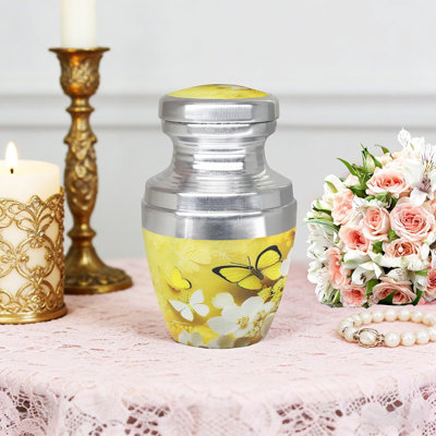 Petite urne pour cendres pour femme ou homme, urnes à souvenirs pour cendres féminines et mâles, mini urnes décoratives, contenant de crémation miniature, papillon jaune et fleurs - petite urne