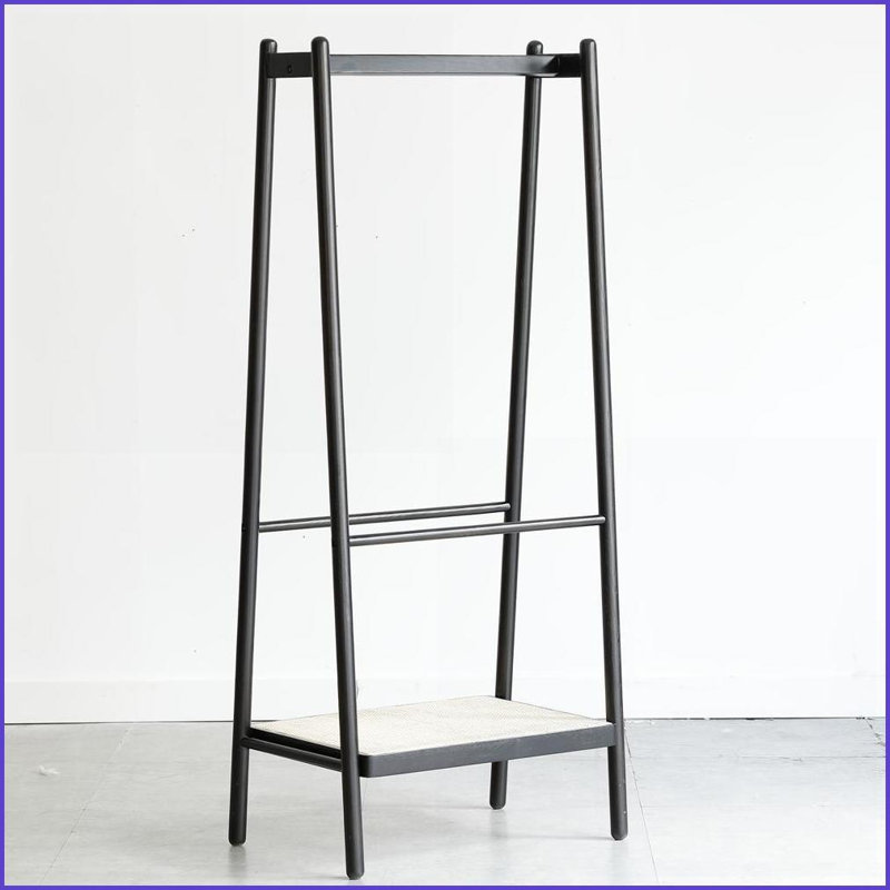 Portemanteaux avec tablettes, bois de chêne massif Cintre en rotin noir | Noir | Bois massif