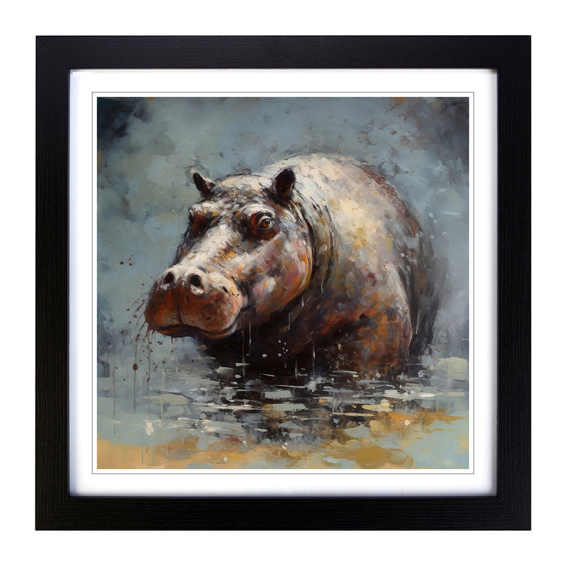 Hippo Post-Impressionism - Framed Print, Black