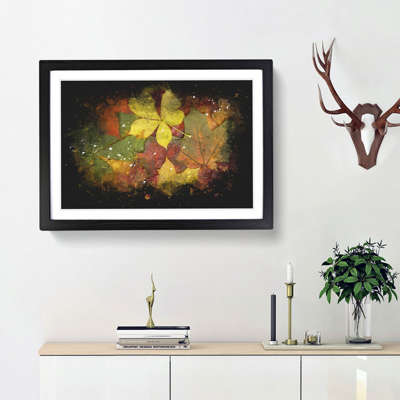 Leaves On An Autumn Forest Paint Splash - Picture Frame Graphic Art, Black Framed, 45cm H x 63cm W x 2cm D