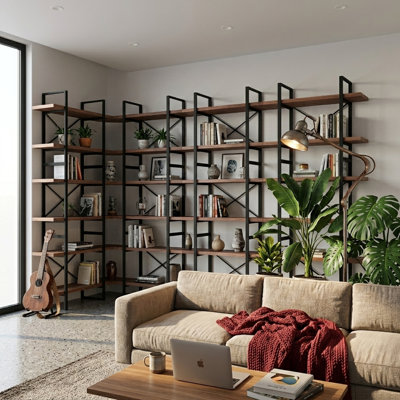 Industrial Modular Open-back Bookshelf With Steel Frame And Mdf Shelves