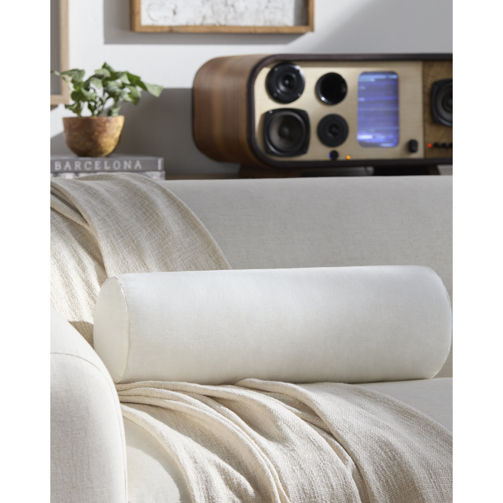 Lanie 7" x 21" Linen Pillow Cover, White, Cover Only