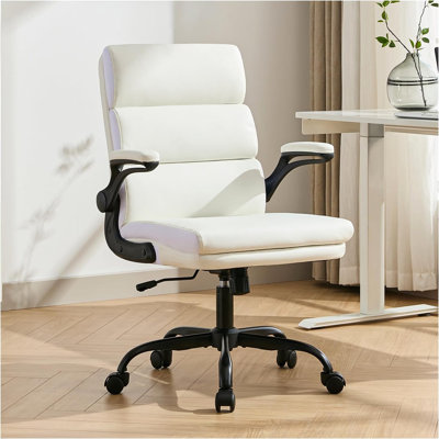 Office Chair Adjustable Desk Chair Mid Back Executive Comfortable Bonded Leather Ergonomic Back Support Home Computer Chair With Padded Flip-Up Armres -  Inbox Zero, ED4E5869A96F4DCAA50213D3CA6AF4EE