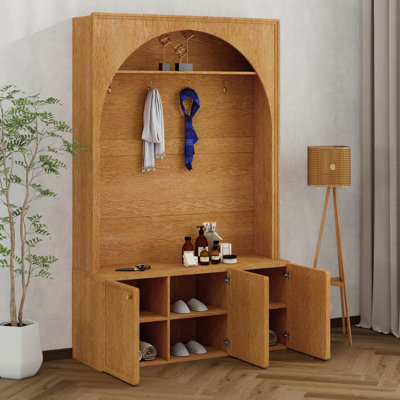 Portemanteau arqué avec banc et rangement pour chaussures, banc de rangement pour hall d'entrée avec crochets et tablettes réglables, 3 armoires