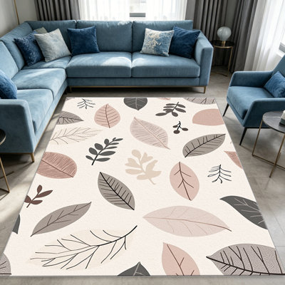 Tapis à motif de feuilles en sourdine pour le salon, doux et confortable, convient à toutes les saisons, facile à entretenir, tapis de sol intérieur lavable à la machine, sous la ferme pour la chambre à coucher, la salle à manger, le bureau, le patio, le balcon, la décoration intérieure