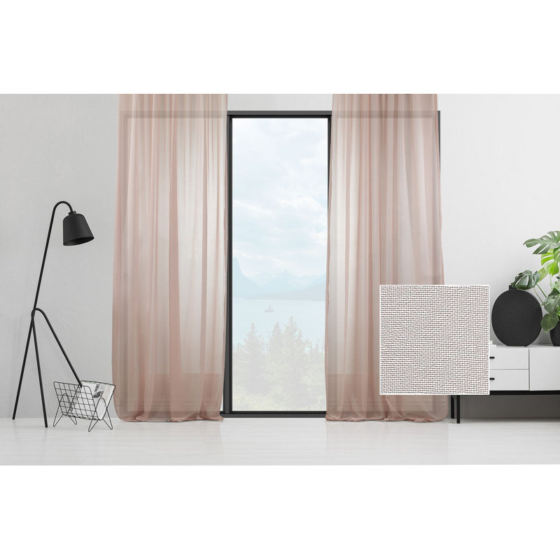 Polyester Sheer Curtain Panel Pair, 280cm Width x 295cm Drop, Pink