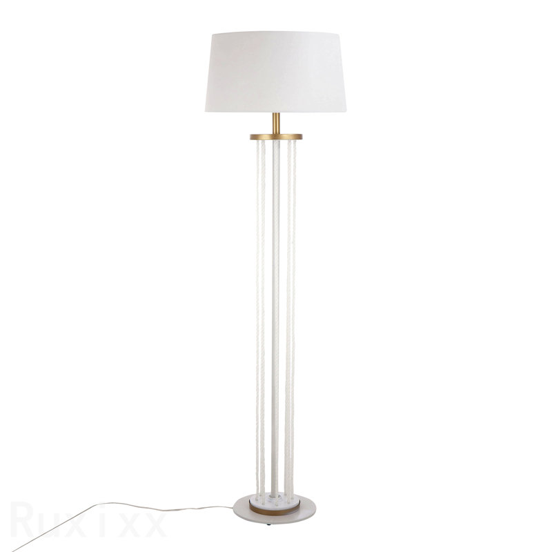 Lampe sur pied contemporaine en bois naturel, métal blanc et corde blanche par Lumisource