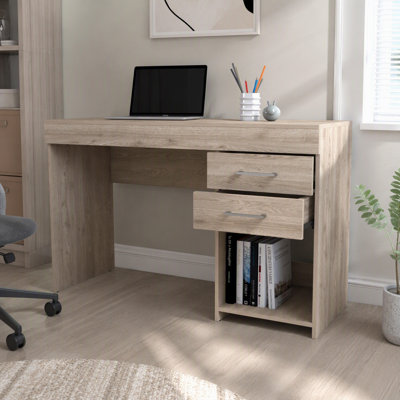 Computer Desk, Two Drawers, One Lower Shelf, Light Gray