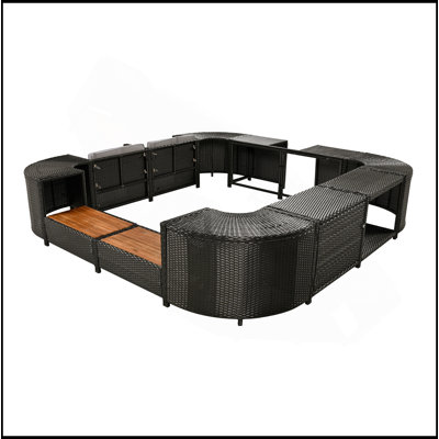 Ensemble de canapé modulaire en rotin quadrilatéral avec cadre mini spa, sièges en bois et espaces de rangement Spa