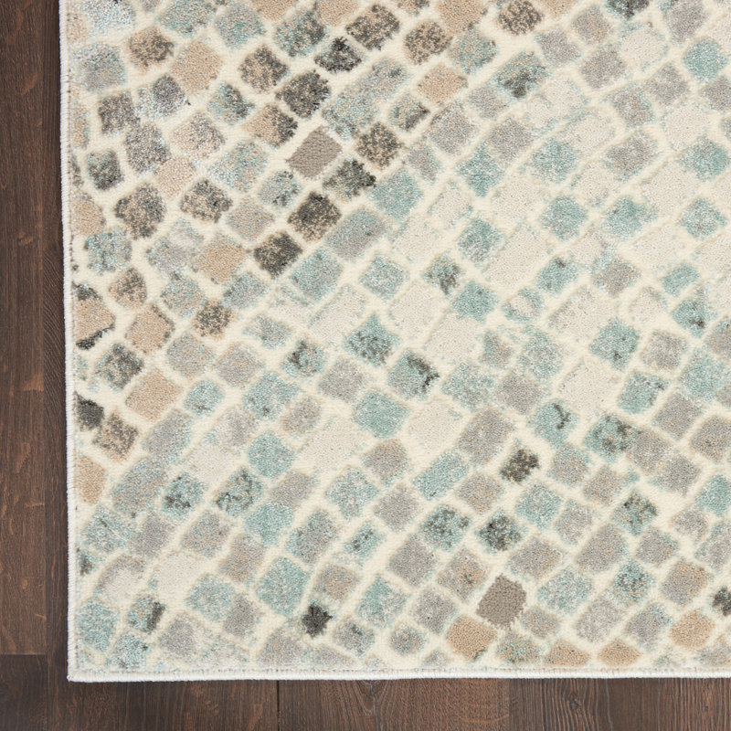 Goris Geometric Ivory/Beige/Taupe Area Rug, Runner 2'2" x 7'6"
