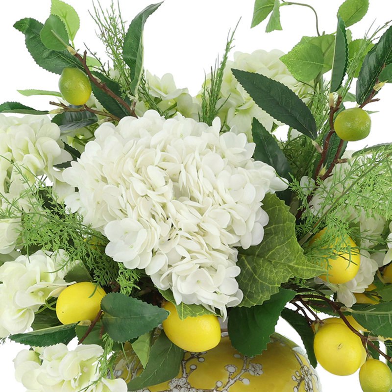 22" Spring Wreath and Centerpiece with Hydrangeas and Lemons