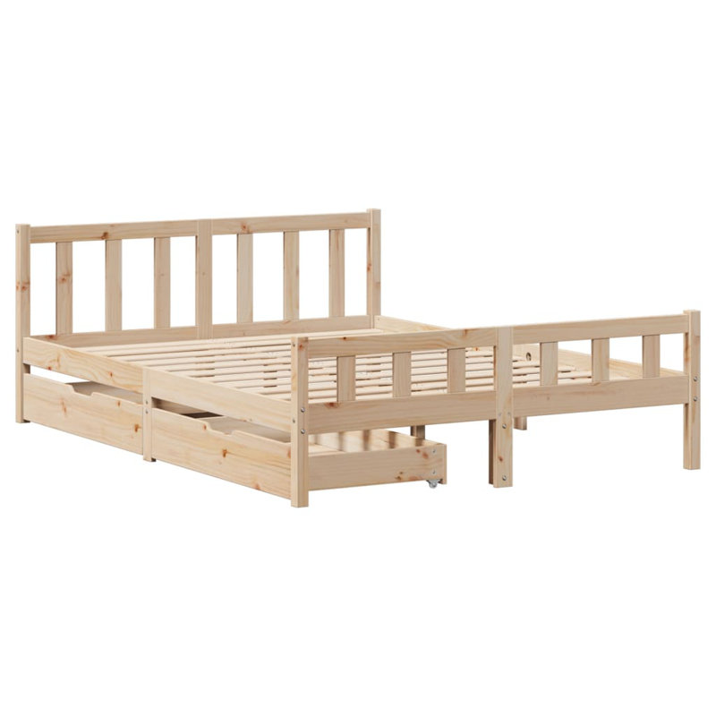 Solid Wood Storage Bed, Brown, European Kingsize (160 x 200 cm)