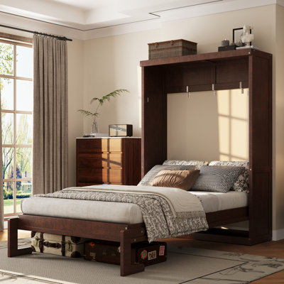 Lit escamotable simple pliable dans l'armoire, cadre de lit plateforme peu encombrant, espresso