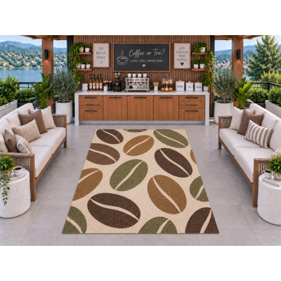 Tapis d'extérieur 5' x 7' à motif de grains de café, épais, solide, imperméable, en PVC bouclé, tapis de patio robuste, tapis intérieur/extérieur à séchage rapide pour cuisine, porche, terrasse, balcon, entrée.