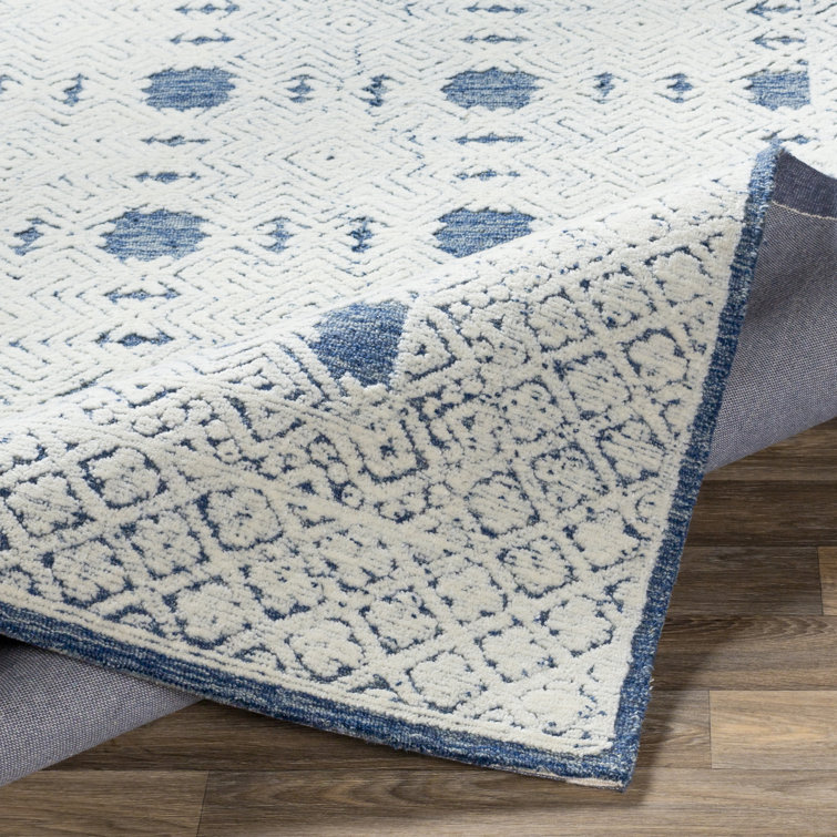 Matthew Ikat Hand Tufted Wool Navy/Cream/Ice Blue Area Rug