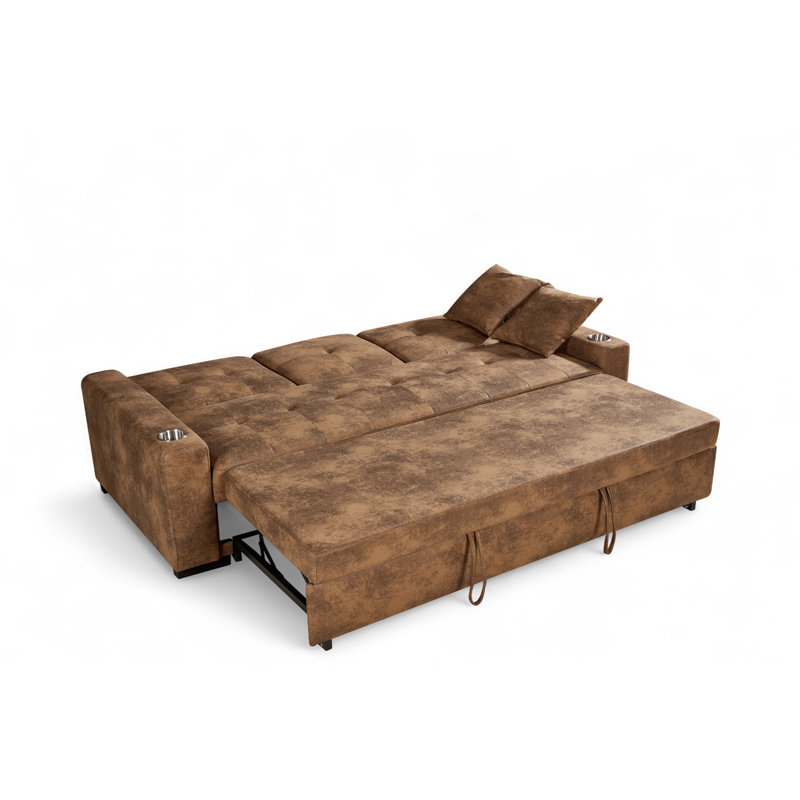 3 Seater Sofa Bed, Brown Microfiber / Microsuede