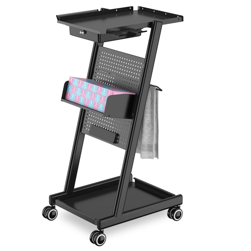 Hairdresser Utility Cart Salon Trolley With Pegboard, Black