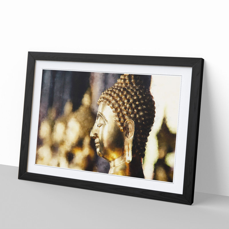 Buddha Statue Vol.5 - Picture Frame Painting, 36cm H x 48cm W x 2cm D, Black