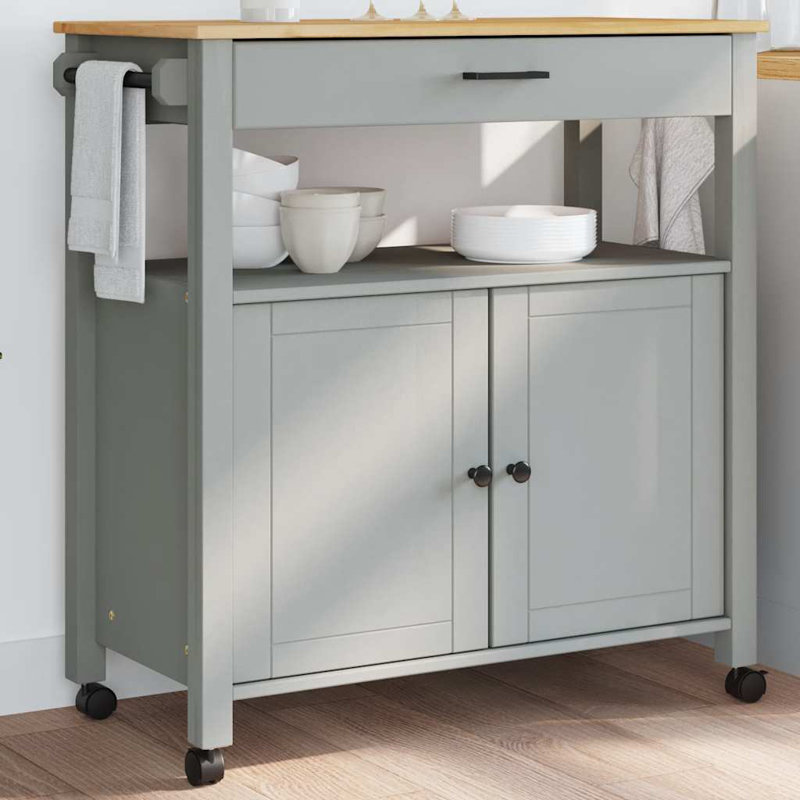 vidaXL Kitchen Trolley MONZA 33.1"x15.7"x34.8" Solid Wood Pine, Gray
