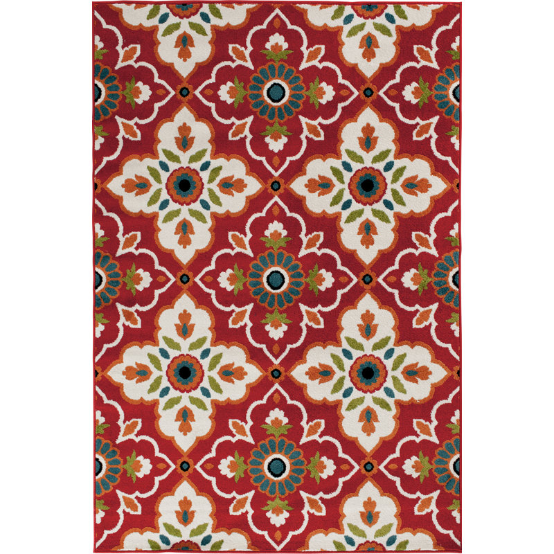 Tapis intérieur / extérieur rouge Tinsman, Rectangulaire 2 pi 2 po x 7 pi 3 po