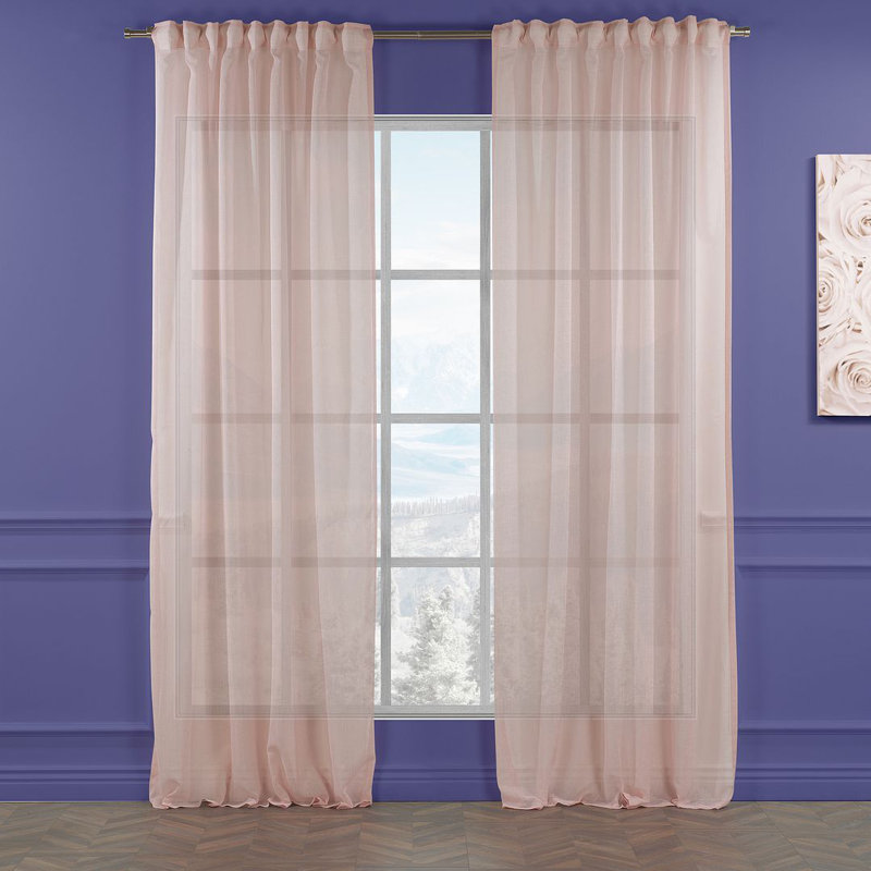 Extra Long & Extra Wide Faux Linen Sheer Curtain Single Panel, 140cm Width x 350cm Drop, Pink