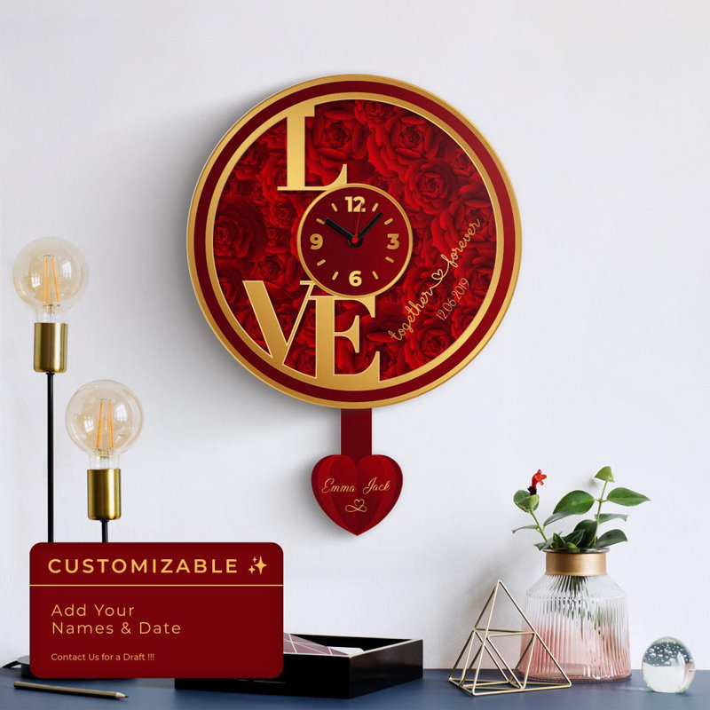 Horloge murale Love Love, Doré, Petit