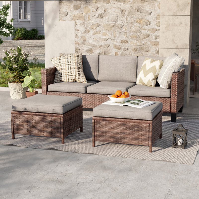 Raelee 3 - Person Patio Conversation Set with Cushions, Brown, Gray